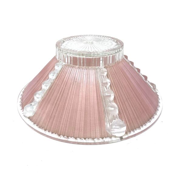 Vintage Lamp Shade Clear Pink Glass Ribbed Beaded MCM 10.5" Retro - Picture 1 of 7